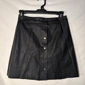 DIVIDED Black Faux Leather Button-Front A-Line Skirt SIZE 2